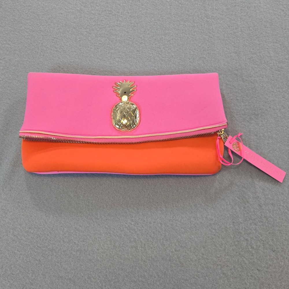 Elizabeth Collection Pineapple Foldover Clutch Womens OS Pink Orange Neoprene